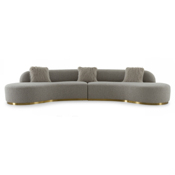 Frontier Glam Grey Fabric Curved Sectional Sofa