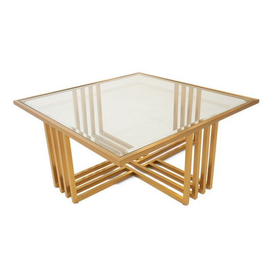 Kodiak Clear Glass and Gold Glass Square Coffee Table