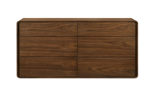 Dustin Walnut Dresser with 6 Push-to-Open Drawers