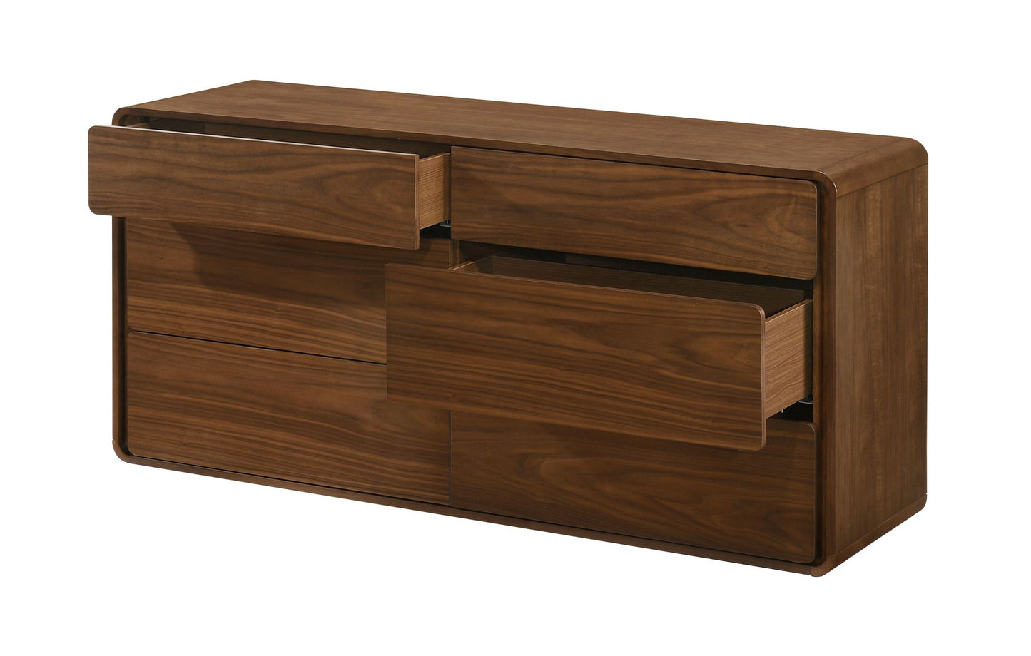 Dustin Walnut Dresser with 6 Push-to-Open Drawers