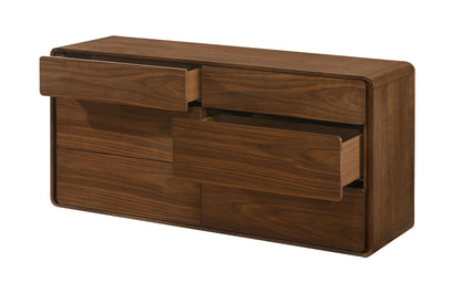 Dustin Walnut Dresser with 6 Push-to-Open Drawers