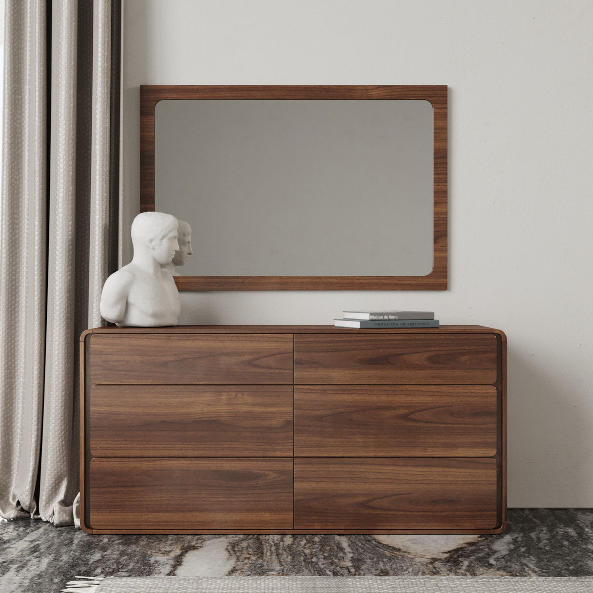 Dustin Walnut Dresser with 6 Push-to-Open Drawers