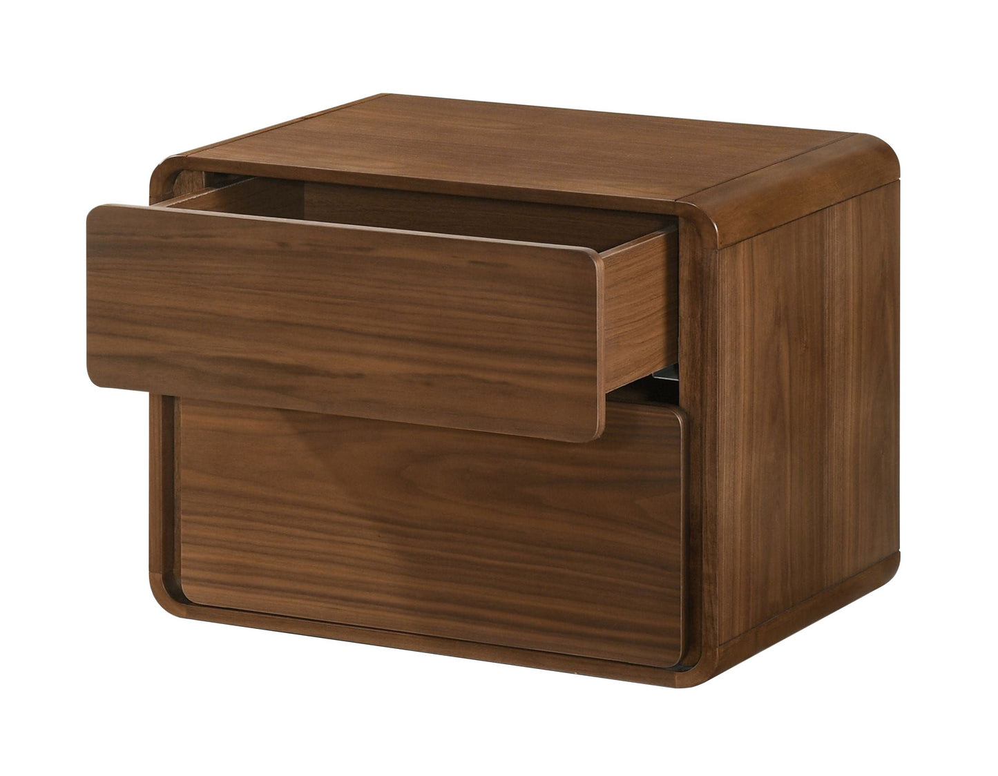 Dustin Walnut Nightstand with 2 Push-to-Open Drawers