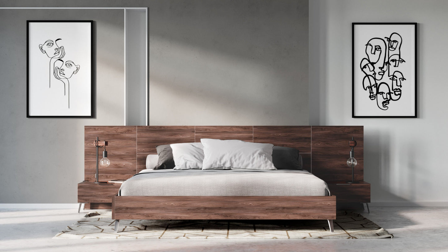 Nova Domus Brooklyn - Italian Modern Walnut Bed + Nightstands Set