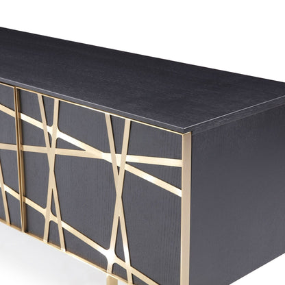Kilson Black Oak and Champagne Gold 4-Door Media Console