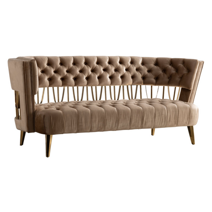 Courtney Beige and Gold Fabric Tufted Loveseat