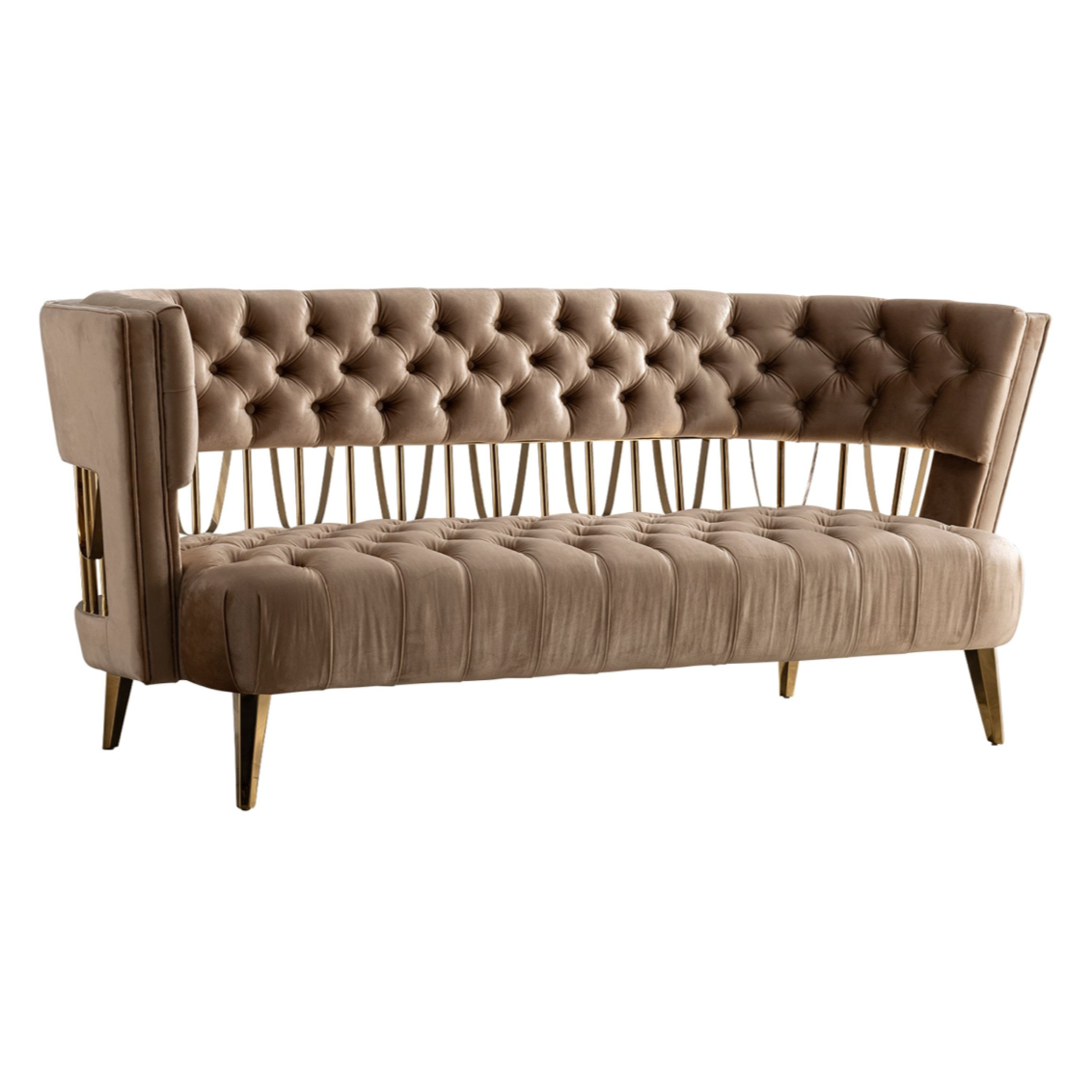 Courtney Beige and Gold Fabric Tufted Loveseat