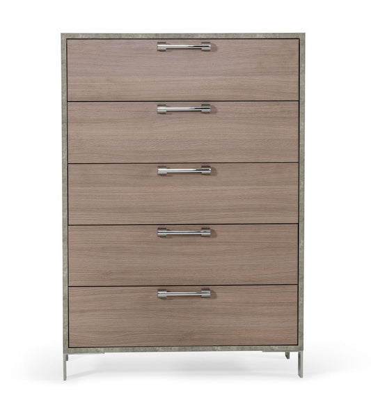 Nova Domus Boston Modern Brown Oak & Brushed Stainless Steel Chest