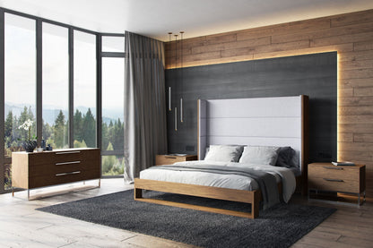 Modrest Helenora - Contemporary Grey Fabric & Walnut Trim Bed