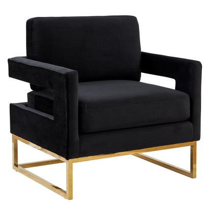Edna Black Velvet and Gold Accent Chair