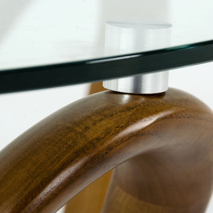 Lassen Glass and Walnut Round Coffee Table