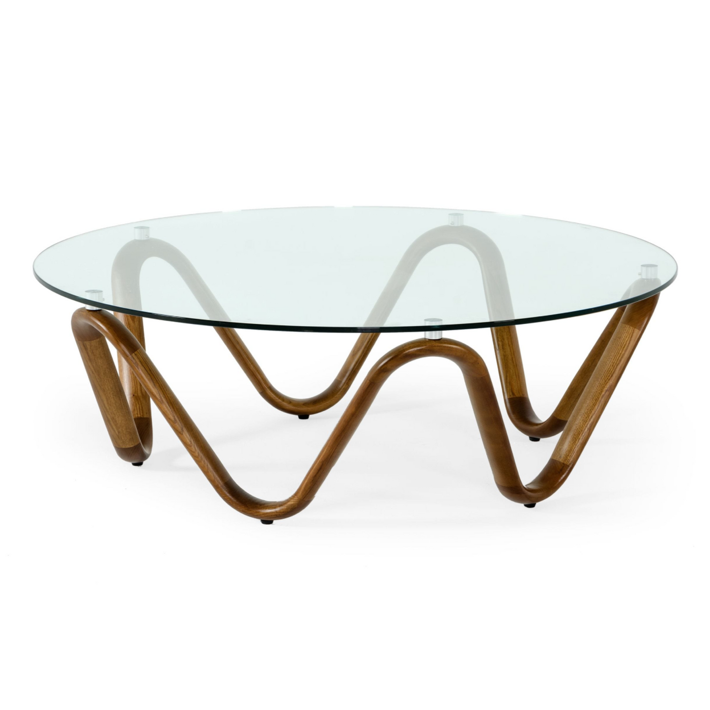 Lassen Glass and Walnut Round Coffee Table