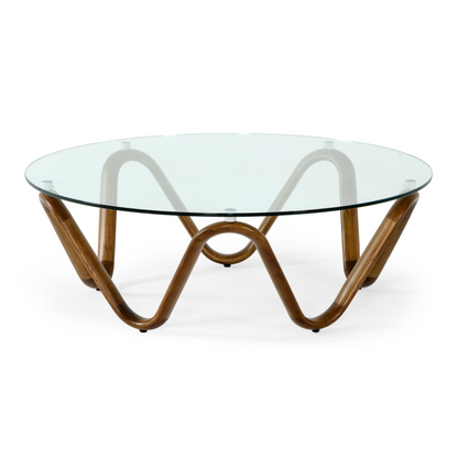 Lassen Glass and Walnut Round Coffee Table