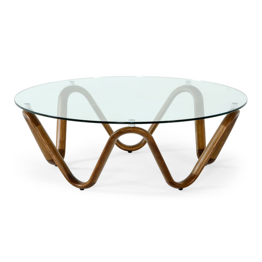 Lassen Glass and Walnut Round Coffee Table