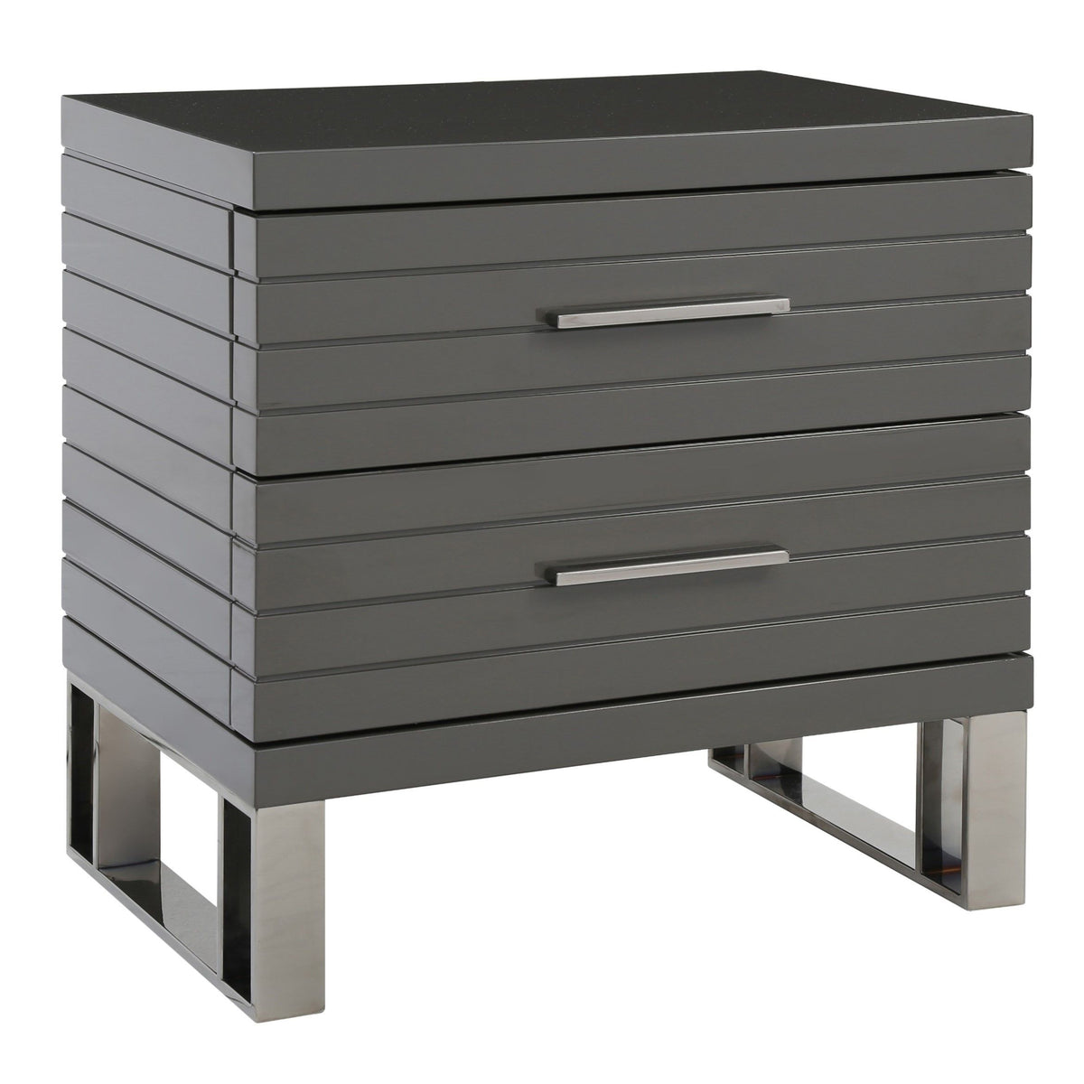 Splendor Grey High Gloss Slatted Two-Drawer Nightstand