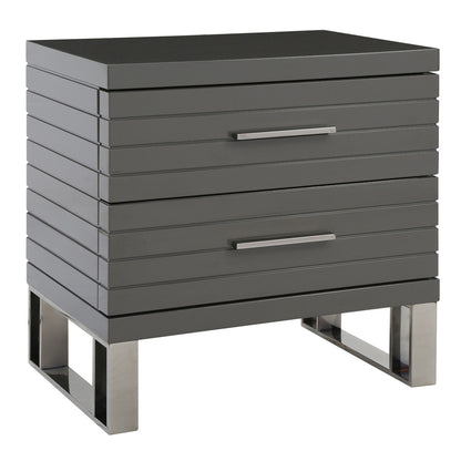 Splendor Grey High Gloss Slatted Two-Drawer Nightstand