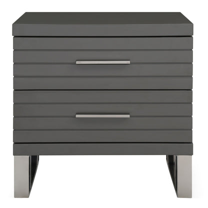 Splendor Grey High Gloss Slatted Two-Drawer Nightstand