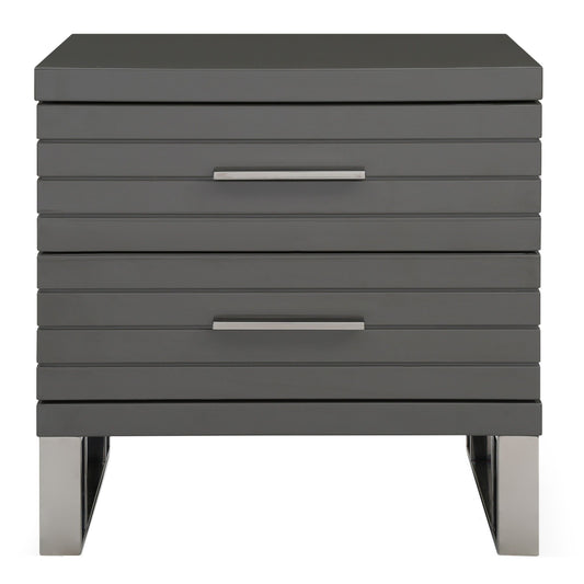 Splendor Grey High Gloss Slatted Two-Drawer Nightstand