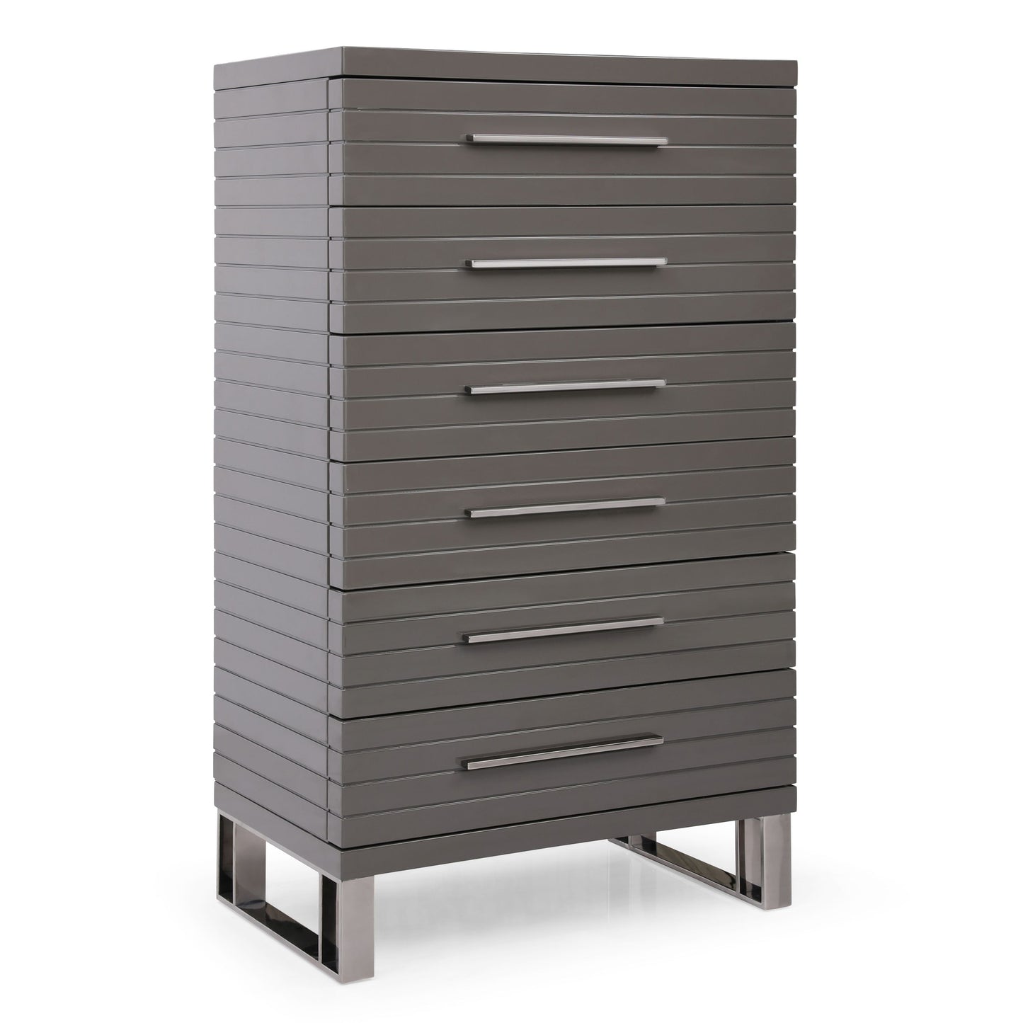 Splendor Grey High Gloss Slatted Six-Drawer Chest