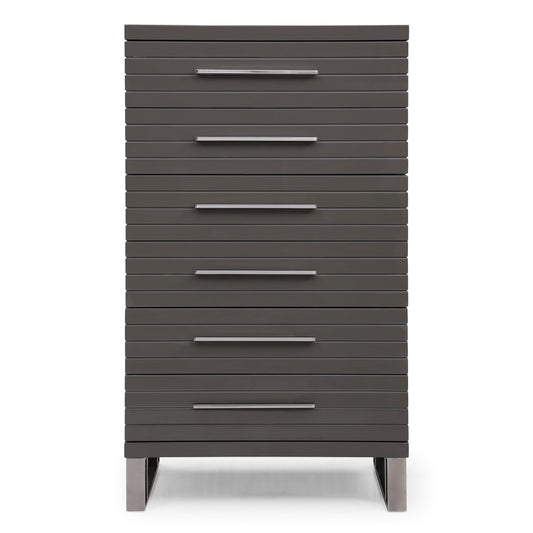 Splendor Grey High Gloss Slatted Six-Drawer Chest