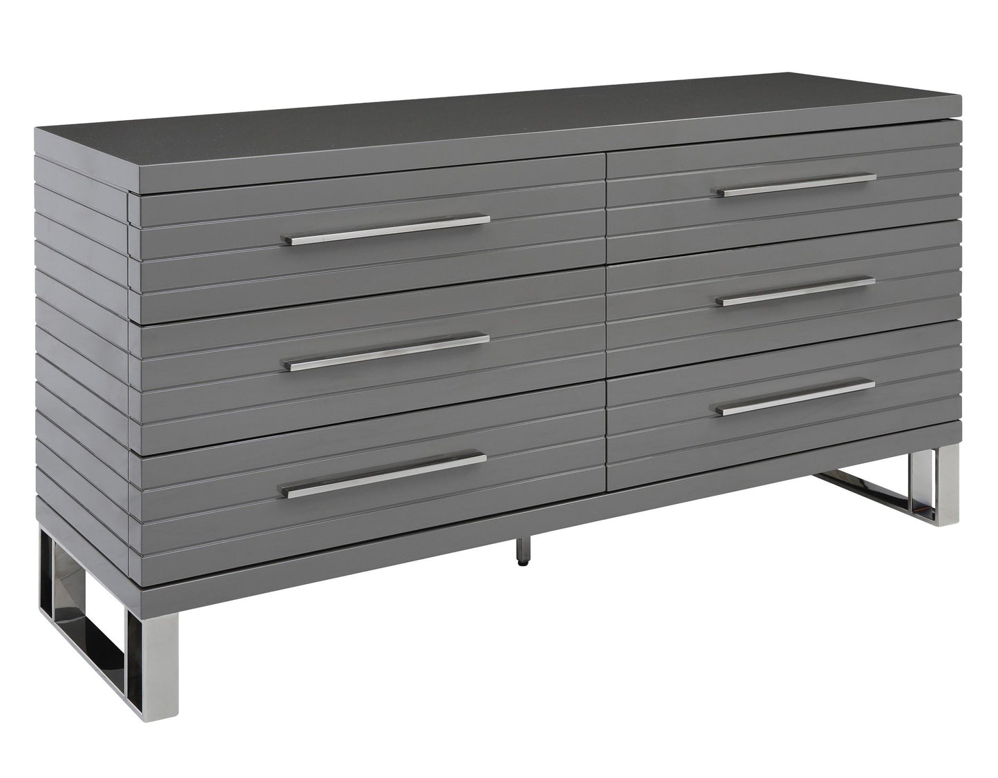 Splendor Grey High Gloss Slatted Six-Drawer Dresser