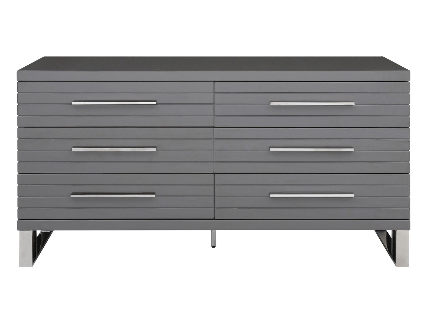 Splendor Grey High Gloss Slatted Six-Drawer Dresser
