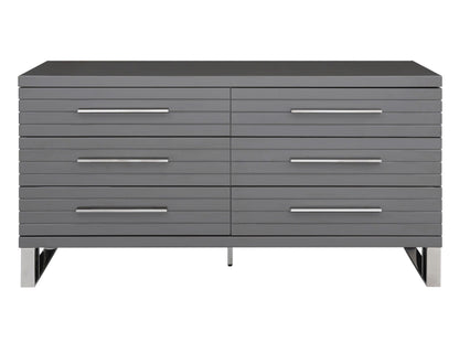Splendor Grey High Gloss Slatted Six-Drawer Dresser
