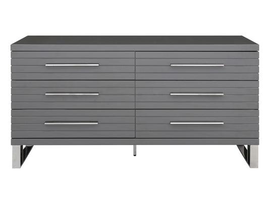 Splendor Grey High Gloss Slatted Six-Drawer Dresser