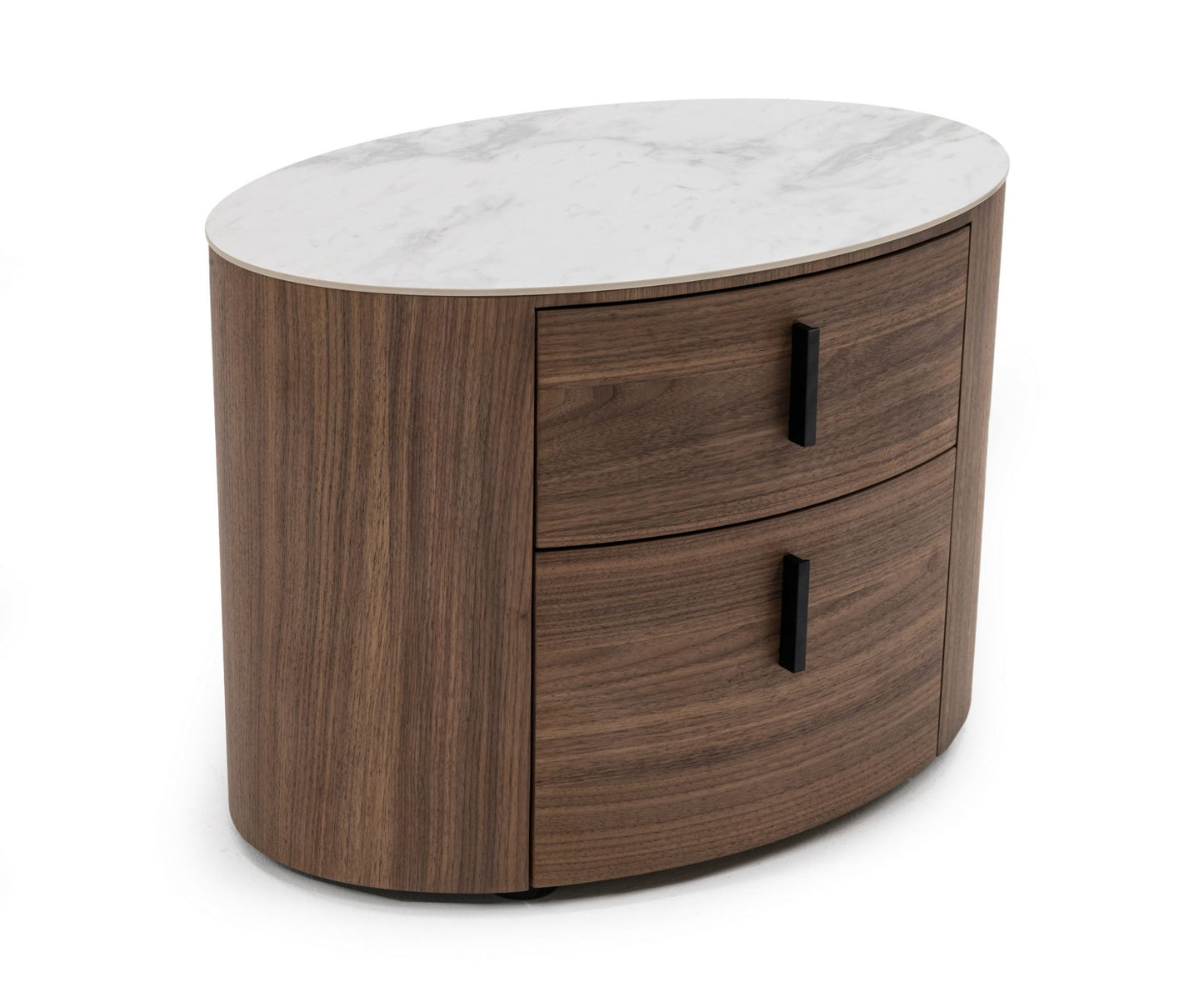 Modrest Chelton - Contemporary White Ceramic & Walnut Oval Nightstand