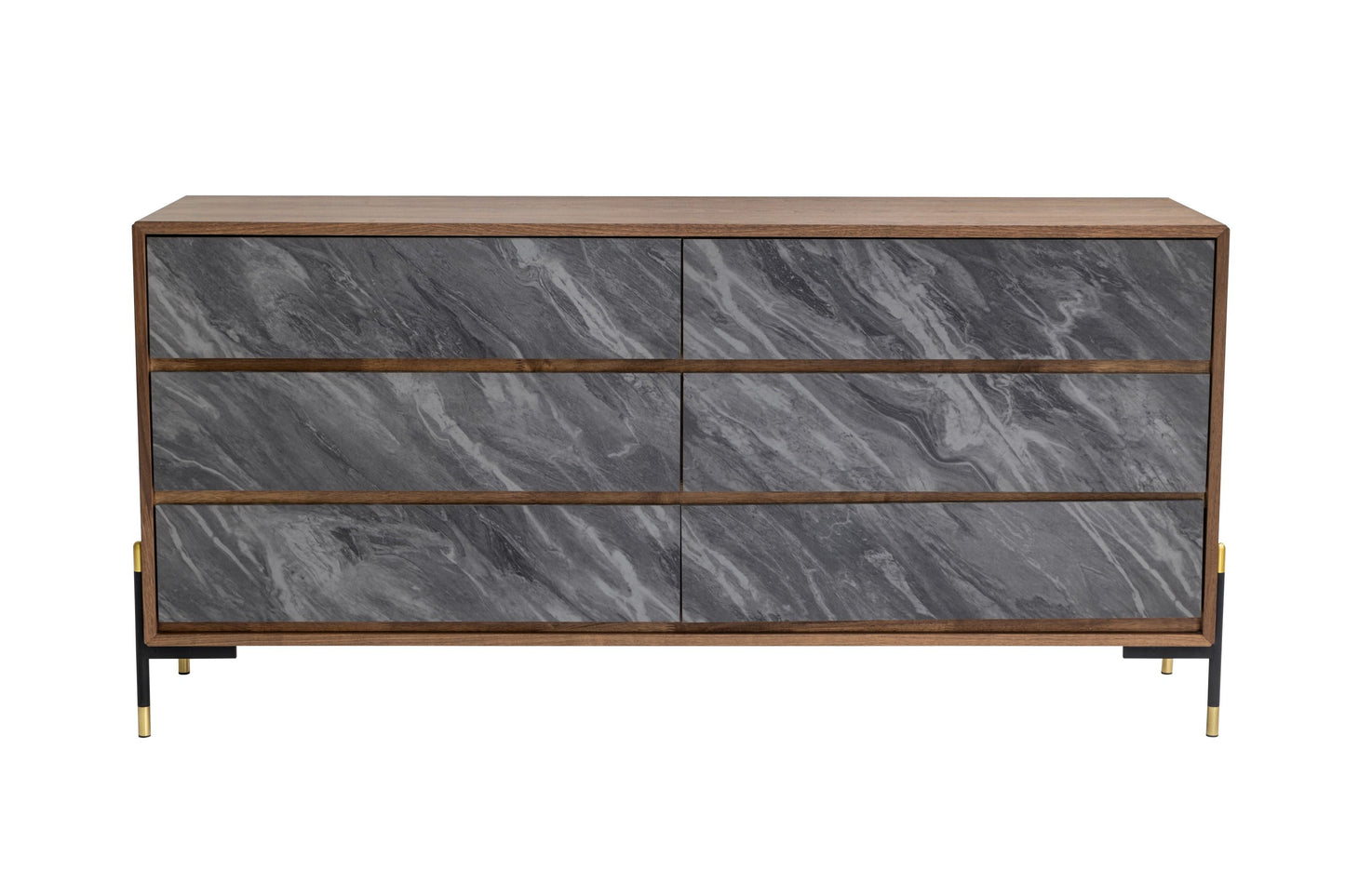 Metcalf Mid-Century Walnut and Grey Six-Drawer Dresser