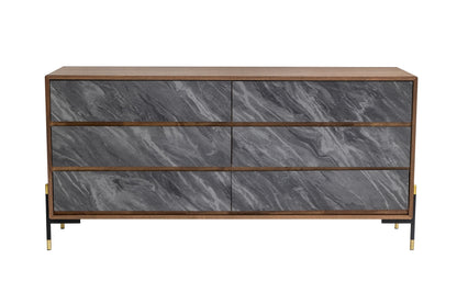 Metcalf Mid-Century Walnut and Grey Six-Drawer Dresser