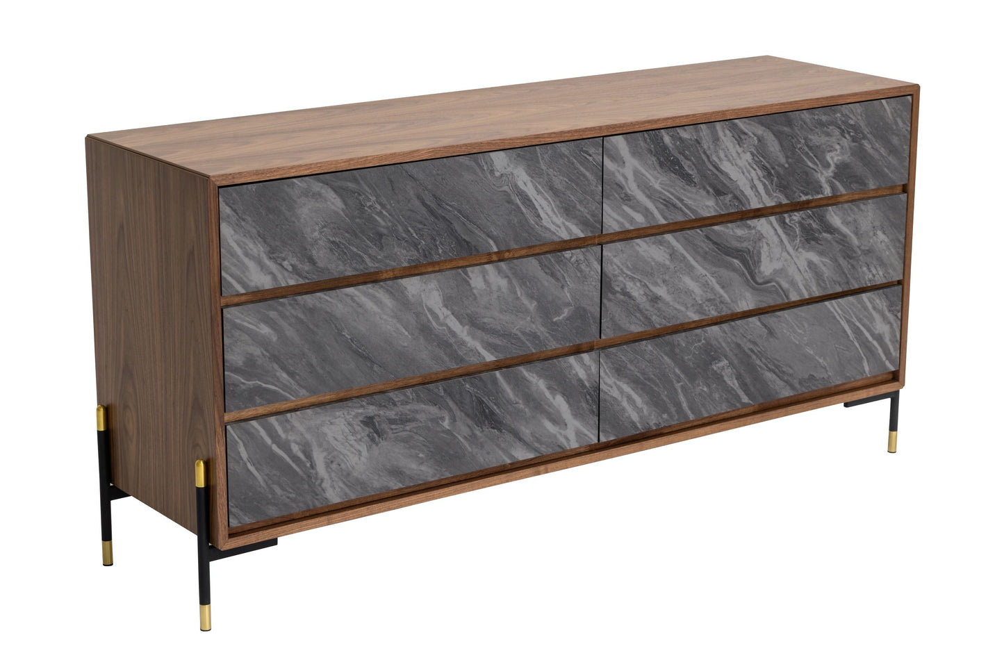 Metcalf Mid-Century Walnut and Grey Six-Drawer Dresser
