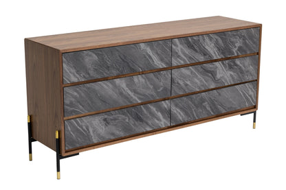 Metcalf Mid-Century Walnut and Grey Six-Drawer Dresser