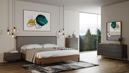Metcalf Walnut and Grey Bedroom Set with Upholstered Bed