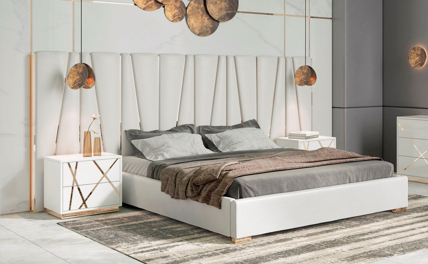 Nixa Modern White and Gold 4 PC Bedroom Set