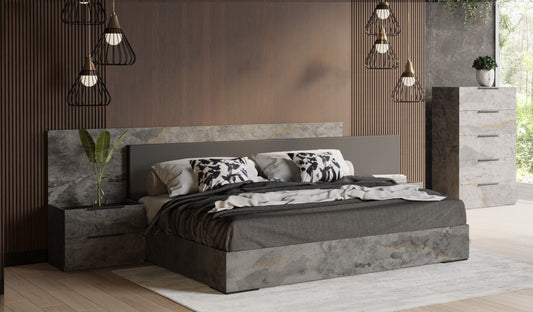 Nova Domus Ferrara - Modern Volcano Oxide Grey Bed + Nightstands