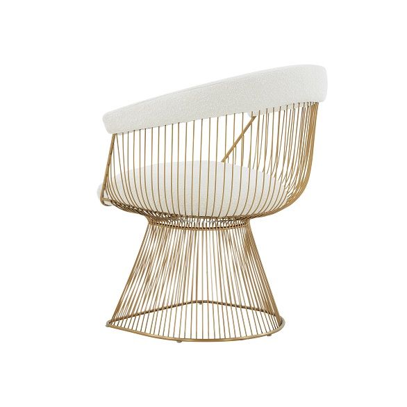 Modrest Chandler - Modern  White Sherpa and Matte Gold Dining Chair