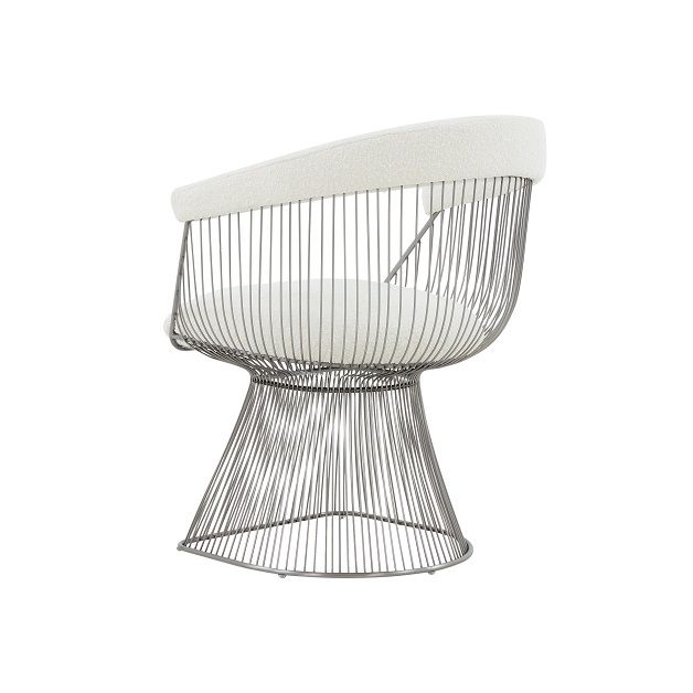 Modrest Chandler - Modern  White Sherpa and Matte Silver Dining Chair