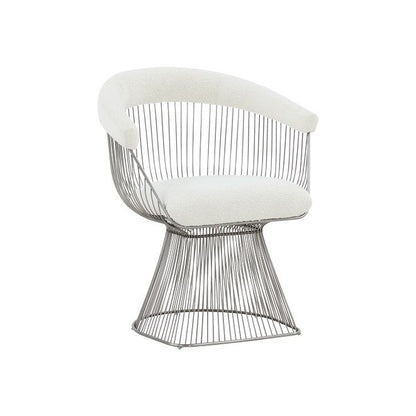 Modrest Chandler - Modern  White Sherpa and Matte Silver Dining Chair