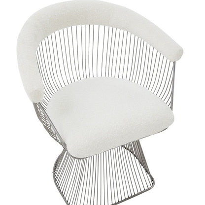 Modrest Chandler - Modern  White Sherpa and Matte Silver Dining Chair