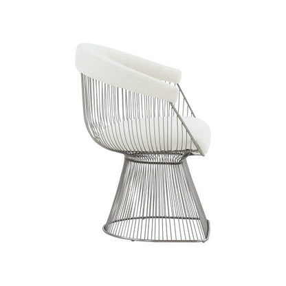 Modrest Chandler - Modern  White Sherpa and Matte Silver Dining Chair