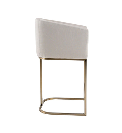 Modrest Yukon Modern Off White Fabric & Brushed Brass Counter Chair - A Chic and Comfortable Addition to Contemporary Spaces, Featuring Elegant Upholstery and Sleek Brushed Brass Accents.