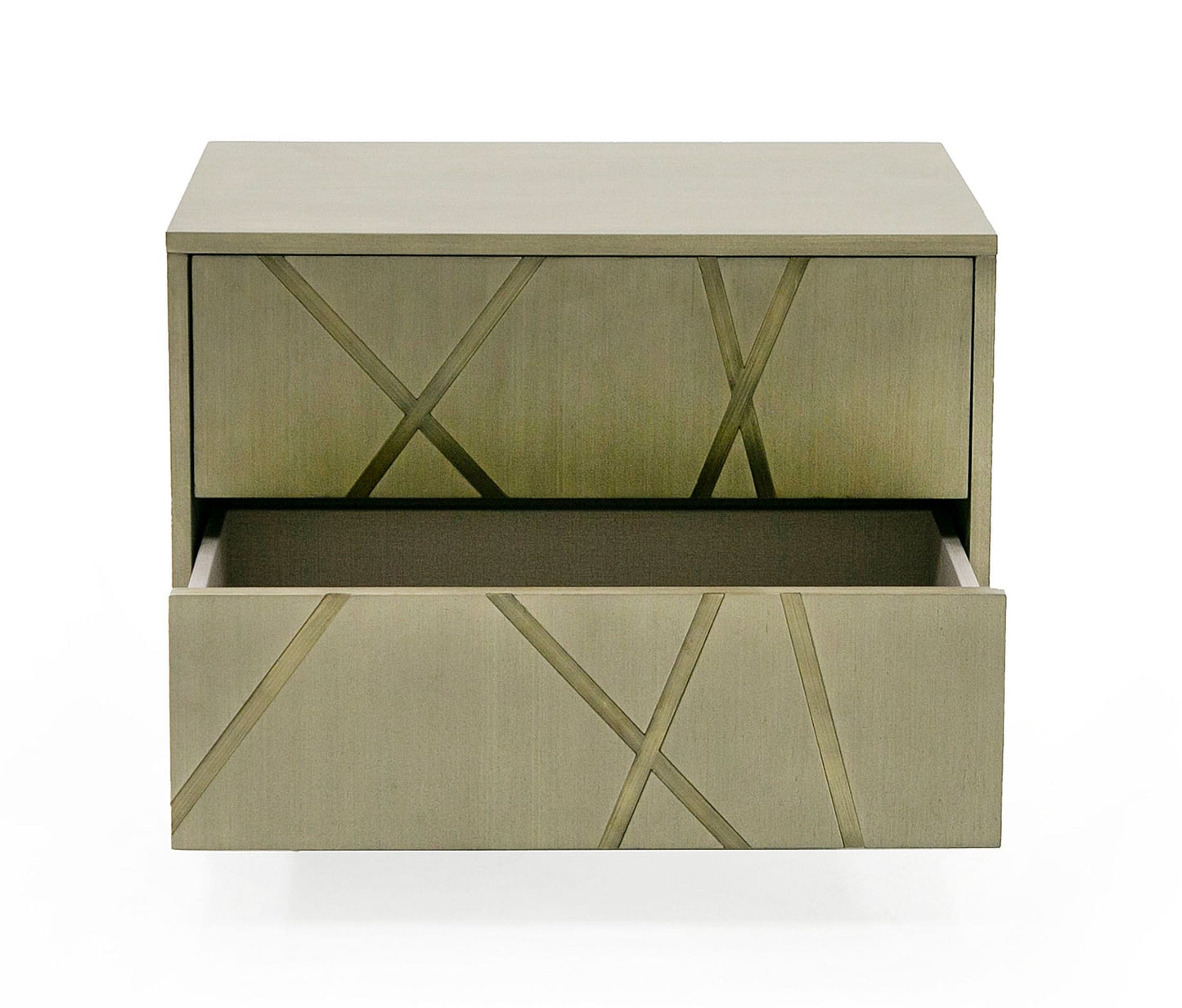 Modrest Nixa - Modern Wide Birch + Brushed Bronze Nightstand