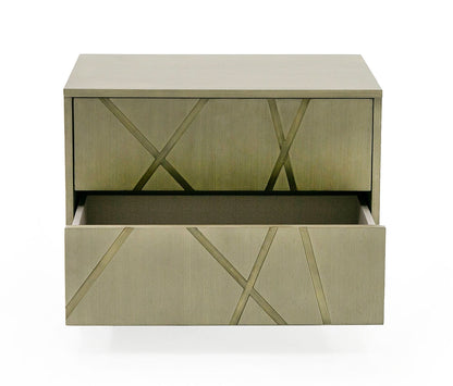 Modrest Nixa - Modern Wide Birch + Brushed Bronze Nightstand