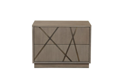 Modrest Nixa - Modern Beige Velvet + Brushed Bronze Bed + Birch Nightstands