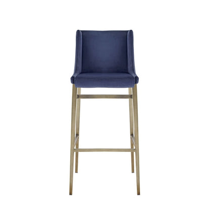 Modrest Mimi - Contemporary Blue Velvet + Brass Counter Stool Set of 2