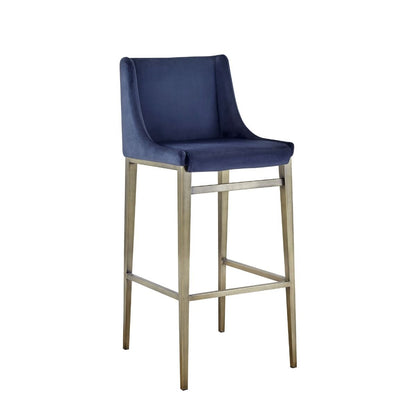 Modrest Mimi - Contemporary Blue Velvet + Brass Counter Stool Set of 2