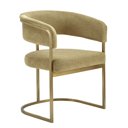 Modrest Sebastian Modern Brown Fabric Dining Chair with Antique Brass Legs for Elegant Dining Rooms