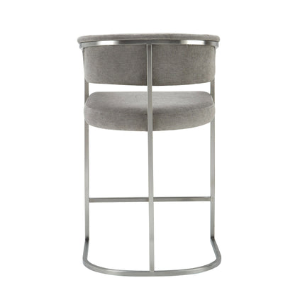 Modrest Sebastian Modern Grey Fabric + Stainless Steel Counter Chair - Stylish and Comfortable Seating for a Contemporary Kitchen or Bar Area