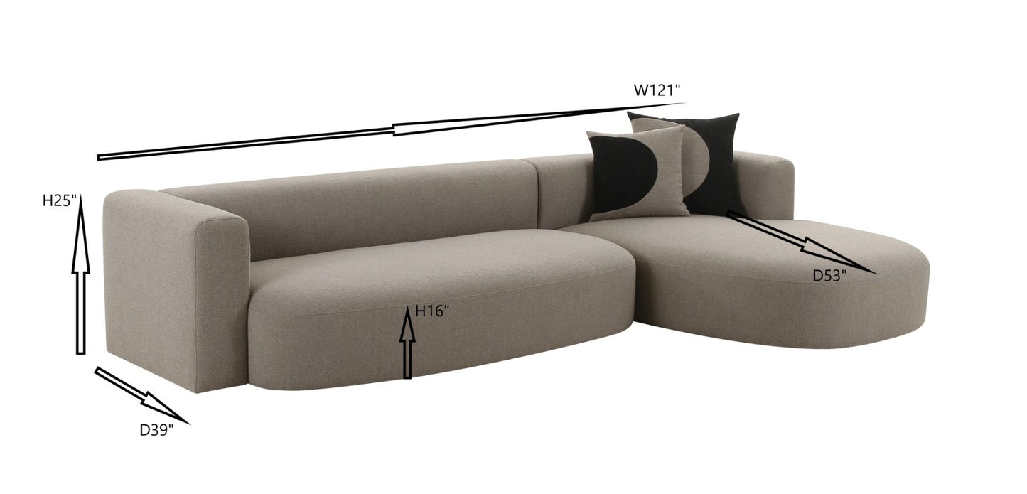 Modrest - Franco Modern RAF L-Shaped Brown Fabric Sectional Sofa
